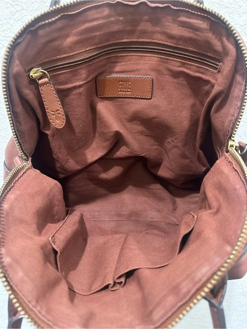Frye Melissa Brown Leather Satchel Dome Handbag Cognac Ring Detail‎